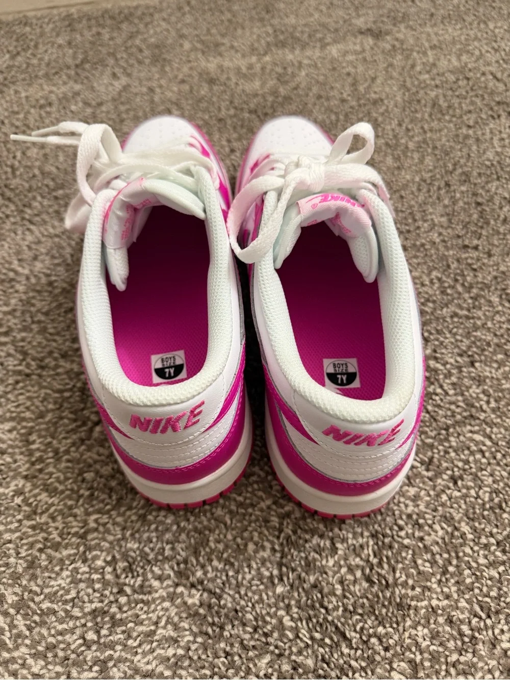 Nike Big Kids Dunk Low — White & Hot Pink GS 7Y